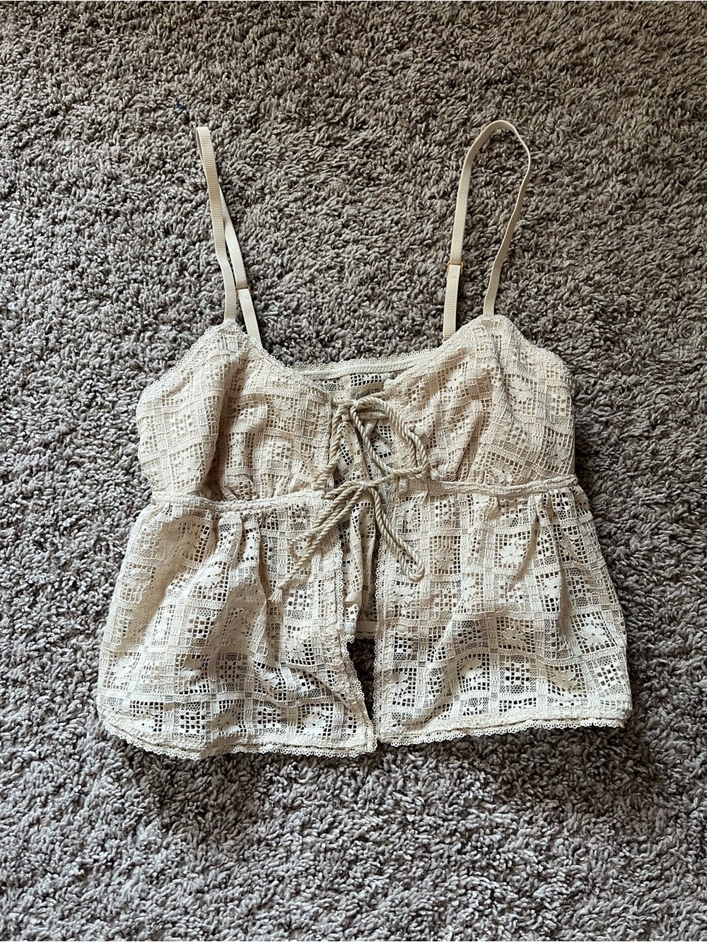 NWT Crochet Festival Knit Boho Aerie High Tide Lace Tie Front Cropped Tank S